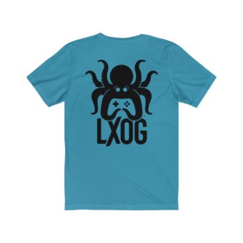 Unisex Jersey Tee, Black Logo, Badge Front, LXOG Back - Image 24