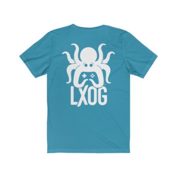 Unisex Jersey Tee, White Logo, Badge Front, LXOG Back - Image 18