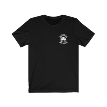 Unisex Jersey Tee, White Logo, Badge Front, LXOG Back - Image 9