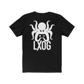 Unisex Jersey Tee, White Logo, Badge Front, LXOG Back - Image 10