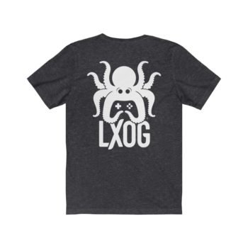 Unisex Jersey Tee, White Logo, Badge Front, LXOG Back - Image 2