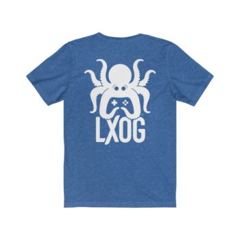 Unisex Jersey Tee, White Logo, Badge Front, LXOG Back - Image 24