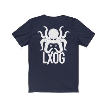 Unisex Jersey Tee, White Logo, Badge Front, LXOG Back - Image 28