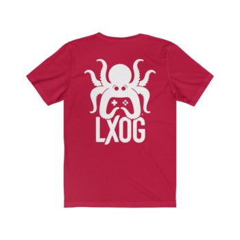 Unisex Jersey Tee, White Logo, Badge Front, LXOG Back - Image 34