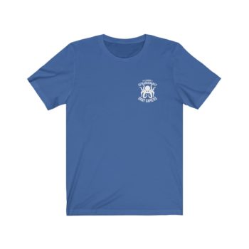 Unisex Jersey Tee, White Logo, Badge Front, LXOG Back - Image 21