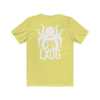 Unisex Jersey Tee, White Logo, Badge Front, LXOG Back - Image 12