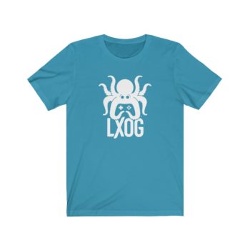 Unisex Jersey Tee, White Logo, LXOG Front - Image 9