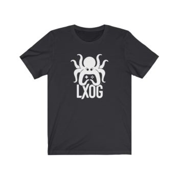 Unisex Jersey Tee, White Logo, LXOG Front - Image 7