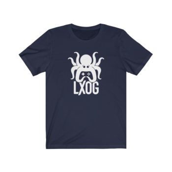 Unisex Jersey Tee, White Logo, LXOG Front - Image 14