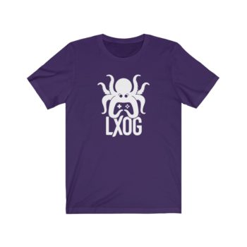 Unisex Jersey Tee, White Logo, LXOG Front - Image 15