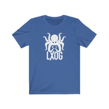 Unisex Jersey Tee, White Logo, LXOG Front - Image 11