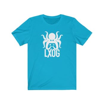 Unisex Jersey Tee, White Logo, LXOG Front - Image 10